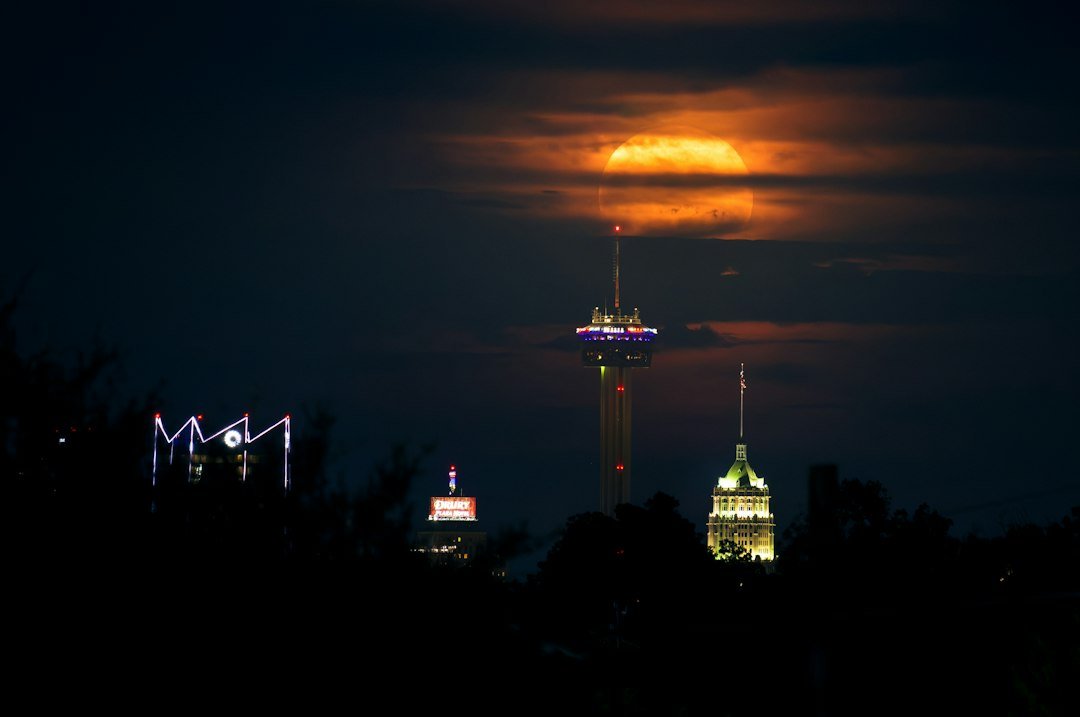 Moonrise over the San Antonio, Texas, skyline